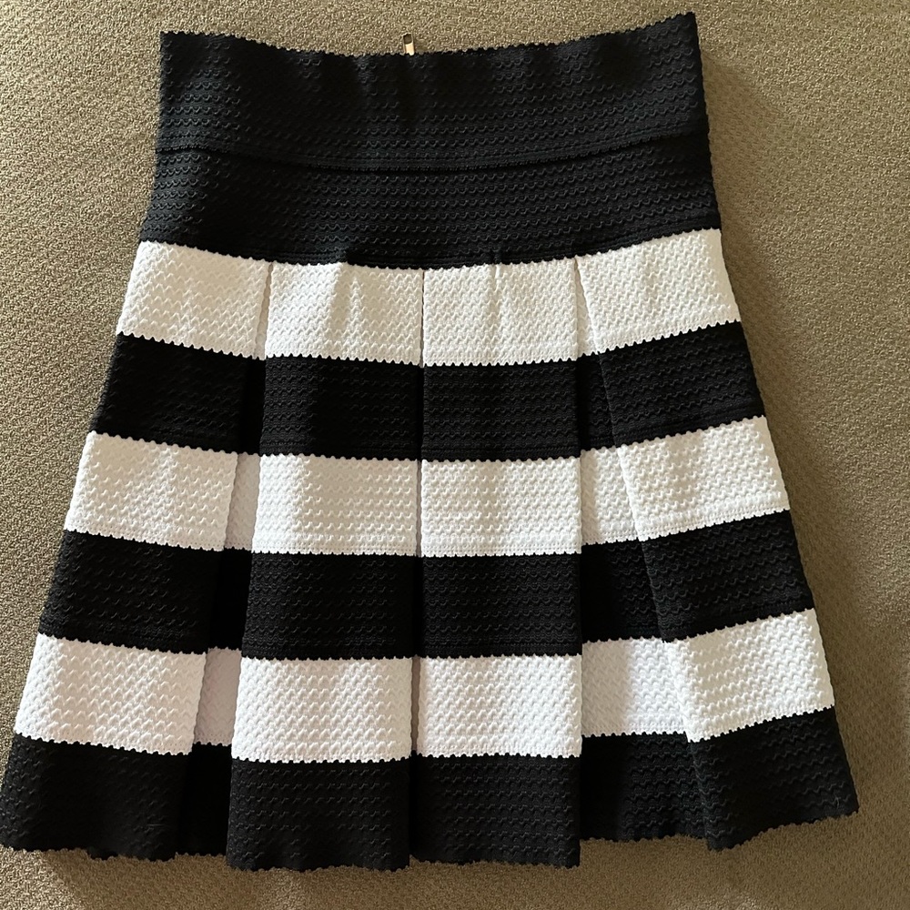 Black and white striped pleated skirt